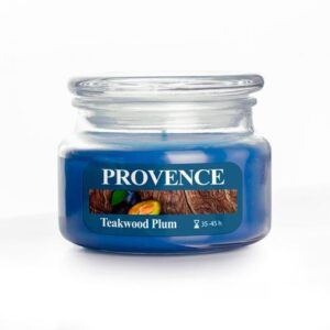 Provence Vonná svíčka ve skle 45 hodin teakové dřevo a švestka