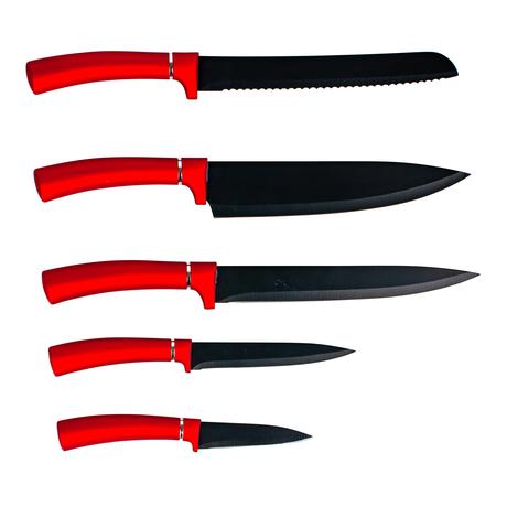 KITCHISIMO Sada nožů Rosso 5ks nepřilnavý povrch