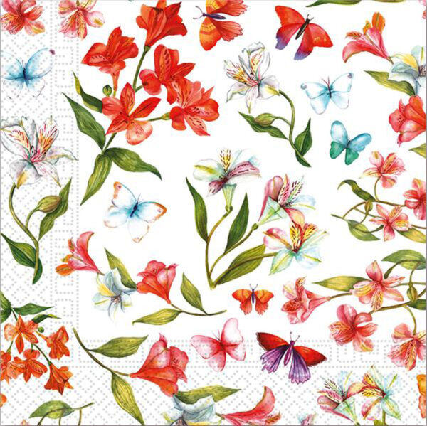 PROCOS Papírové ubrousky 33x33cm 3vrstvé květiny a motýly 20ks