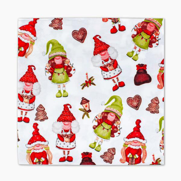 PROCOS Vánoční papírové ubrousky 33x33cm 3 vrstvé elfíci 20ks