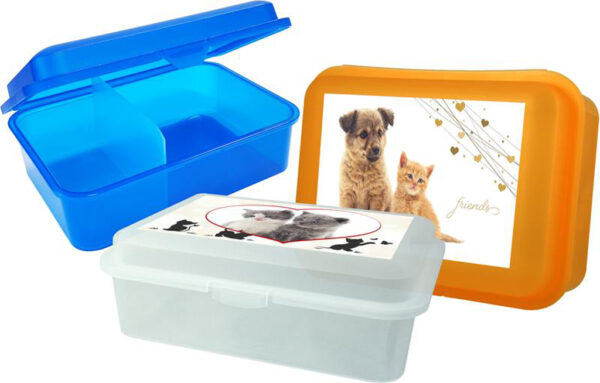 Plastový svačinový box s přepážkou MIX mazlíčci 18x13x7cm