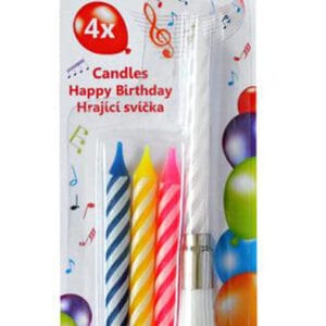 Dortová zpívající svíčka s podstavcem TORO Happy Birthday 4 svíčky