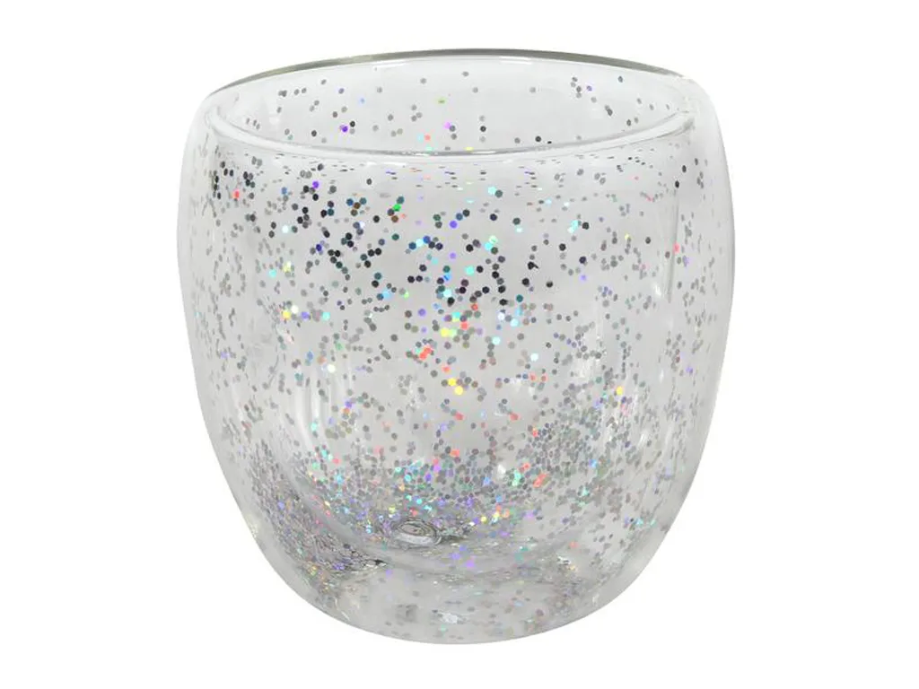 HIT Sklenice s dvojitým sklem 250ml stříbrné konfety