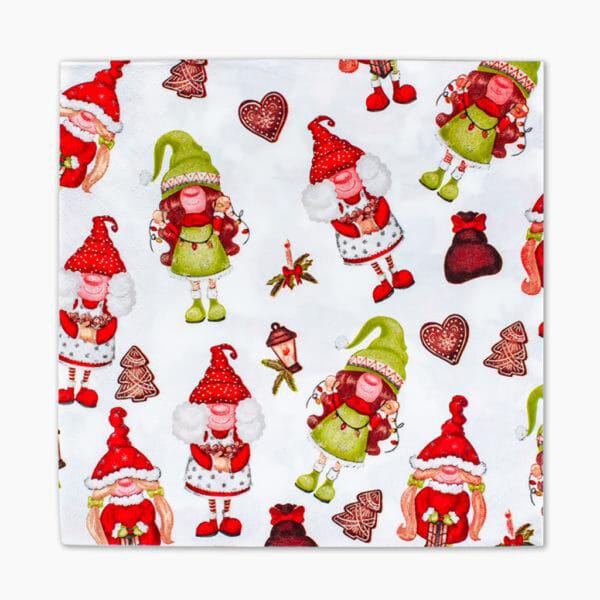 PROCOS Vánoční papírové ubrousky 33x33cm 3 vrstvé elfíci 20ks