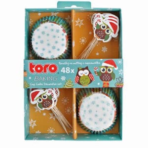 Papírové košíčky na muffiny + napichovátka 24ks TORO vánoční sovy