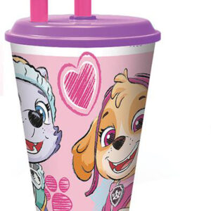 STOR Plastový kelímek s brčkem Paw Patrol 430ml růžový