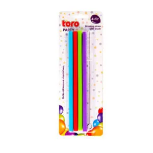 Silikonová brčka 20cm TORO 4ks s kartáčkem