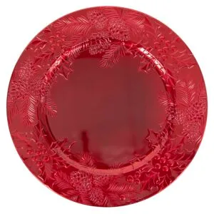 HIT Plastový dekorační talíř 33cm cesmína červená