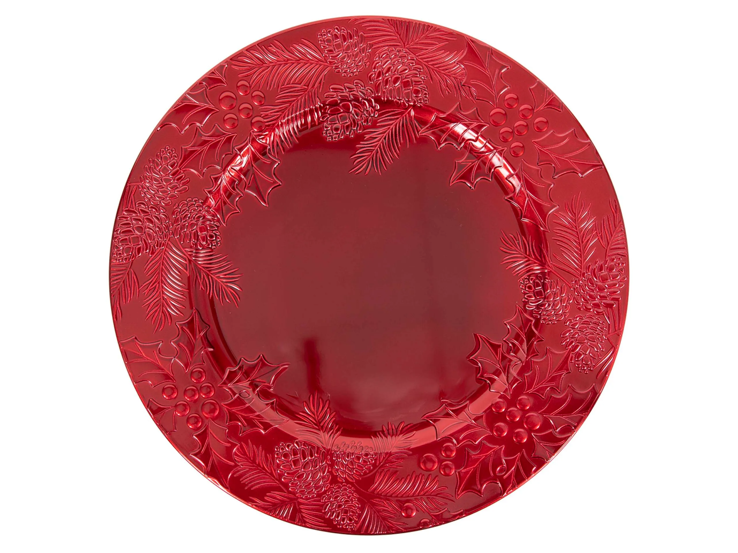 HIT Plastový dekorační talíř 33cm cesmína červená