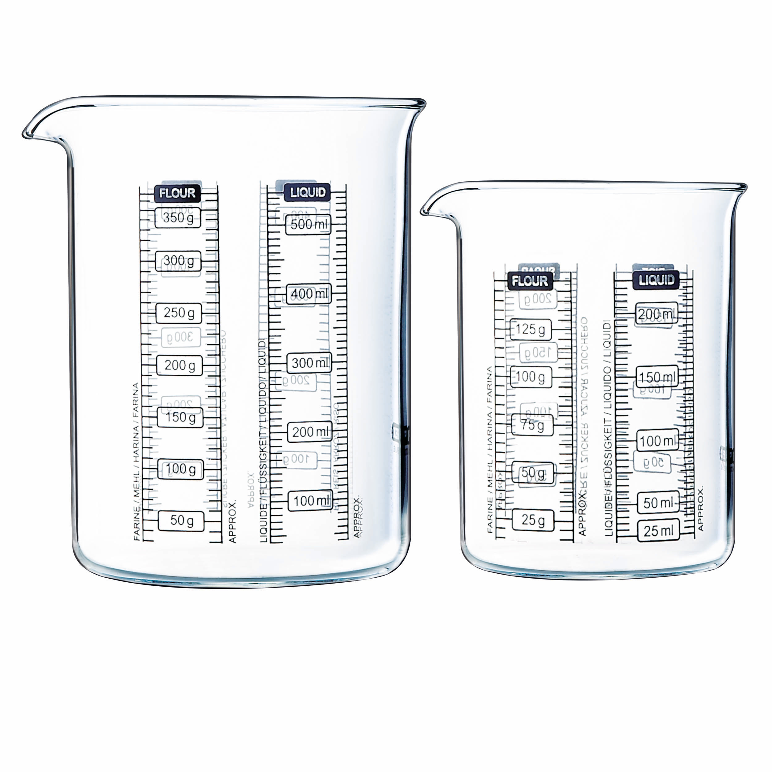 Sada skleněných odměrek s nálevkou PYREX 250ml a 500ml - Obrázek 2