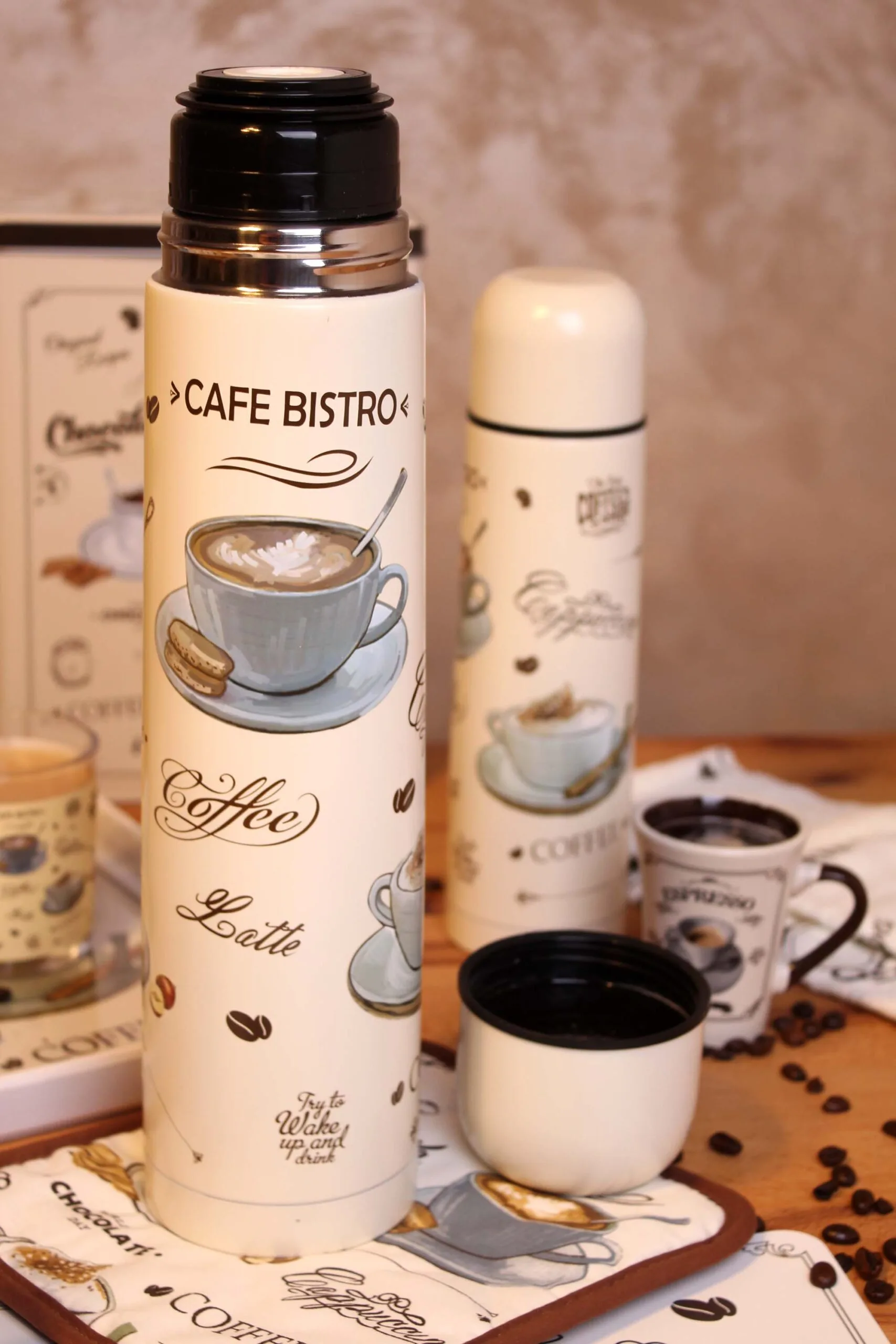 Nerezová termoska se stop ventilem TORO 1l café bistro - Obrázek 2