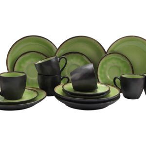 HIT Keramická sada šálků a dezertních talířku CORFU 18ks zelená/černá