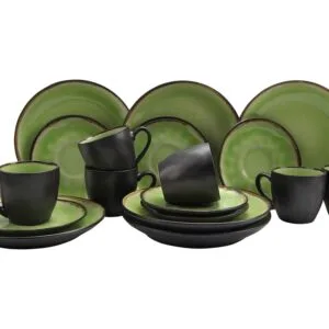 HIT Keramická sada šálků a dezertních talířku CORFU 18ks zelená/černá