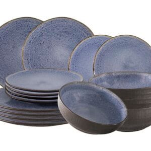 Jídelní keramická souprava SANTORINI 18ks šedá/modrá