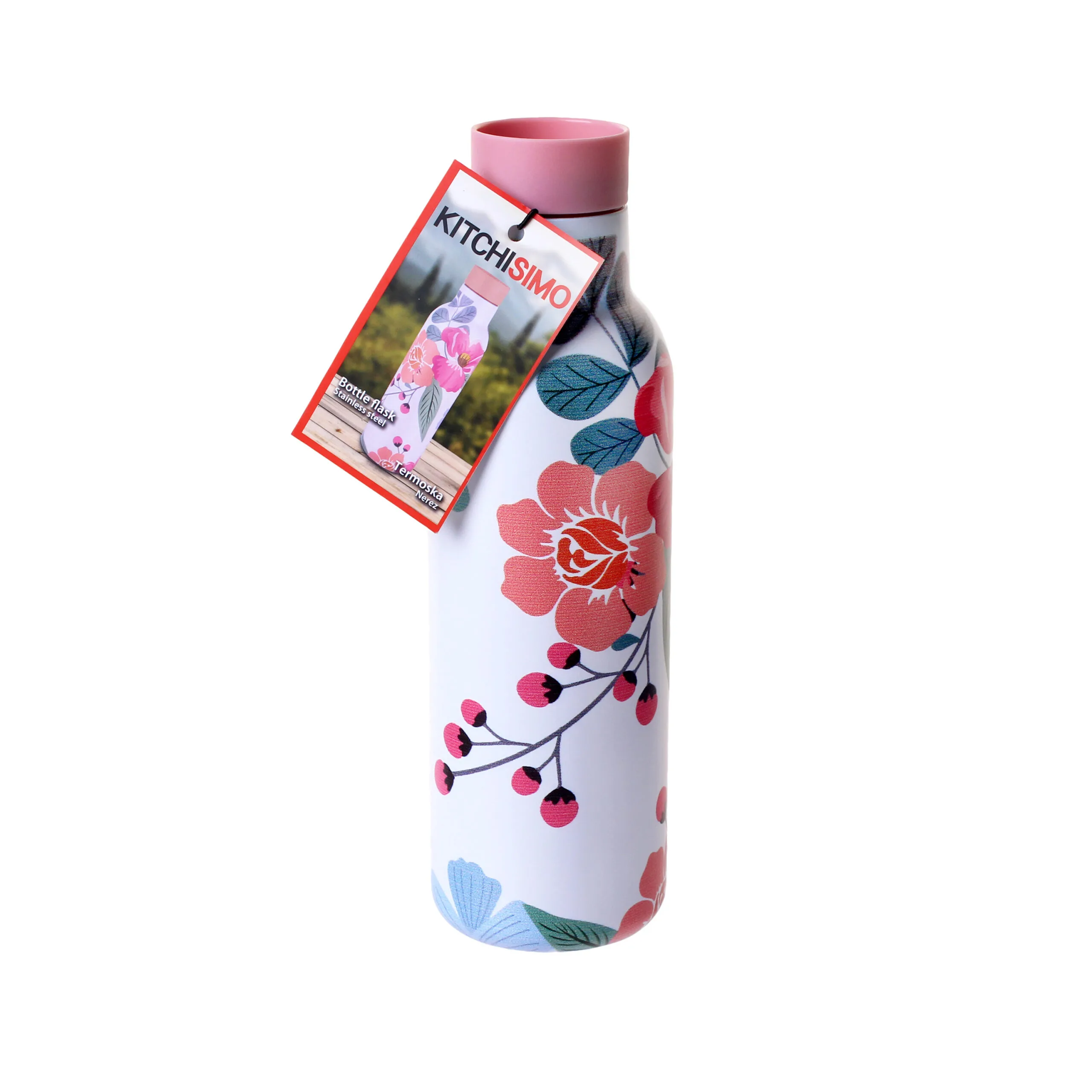 Nerezová termoska se stop ventilem KITCHISIMO 480ml růžová - Obrázek 2