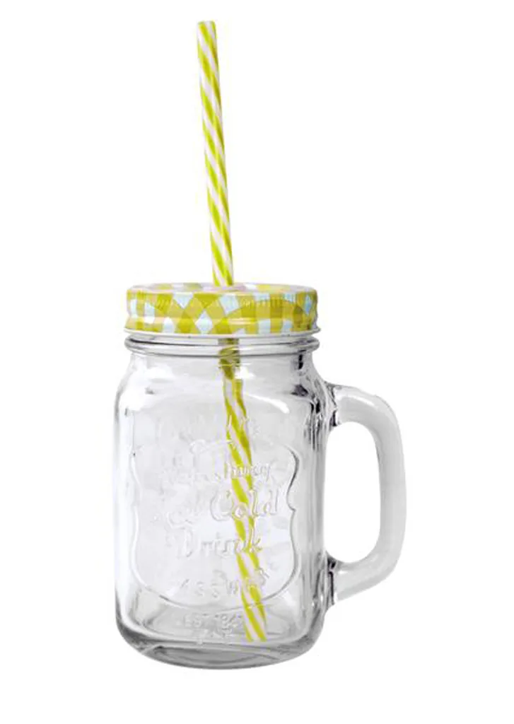 Sklenice s brčkem TORO Mason 450ml MIX barev - Obrázek 2