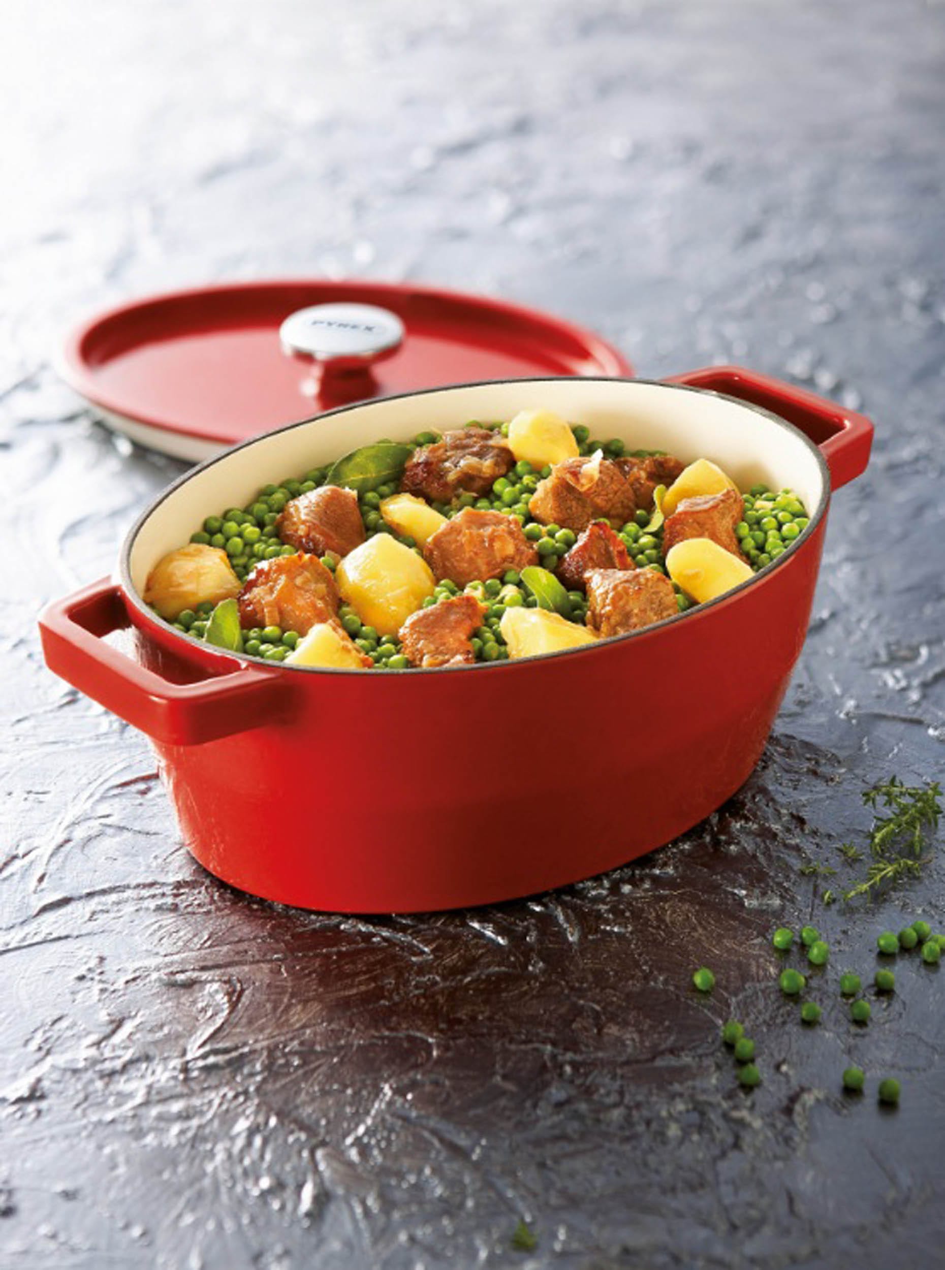 Litinový kastrol s poklicí PYREX 4l červený - Obrázek 2