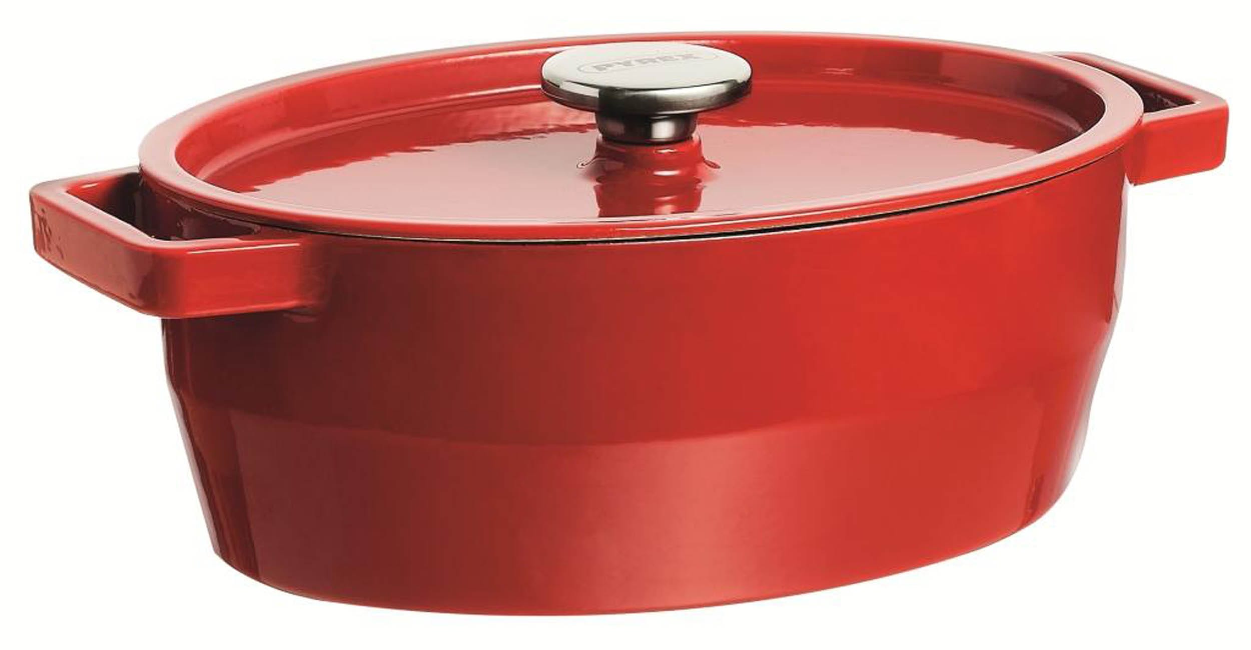 Litinový kastrol s poklicí PYREX 6l červený