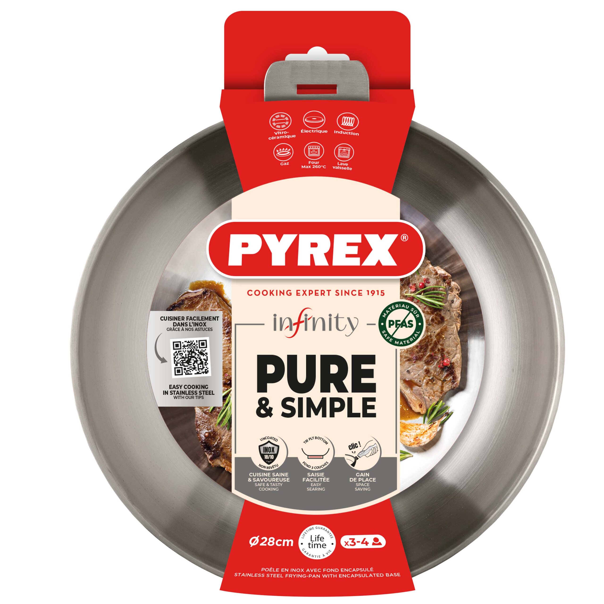 Nerezová pánev PYREX Infinity 28cm odnímatelná rukojeť