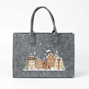 TORO TAŠKA VÁNOČNÍ PLSTĚNÁ ŠEDÁ 30X16X42CM ZASNĚŽENÉ DOMKY